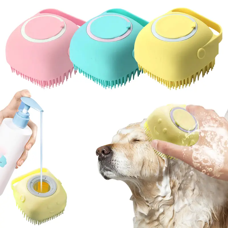 Pet Shampoo Brush Silicone Massage Rubber Bath Brush With Shampoo Storage